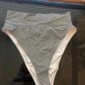 Aerie High-Cut Black and White Striped Swim Bottoms